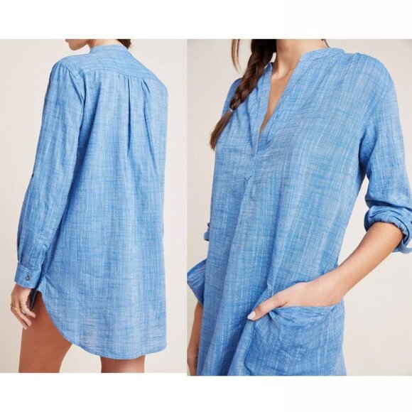Seafolly Australia Boyfriend Beach Shirt Cover-Up XS Chambray‎ Blue Tunic - Picture 1 of 12